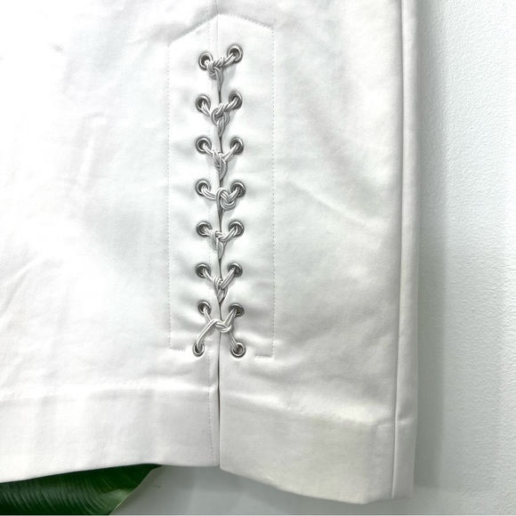ETCETERA Solid White Pencil Skirt Eyelet Mock Tie Lace Up Detail Size 0 … - Picture 3 of 11